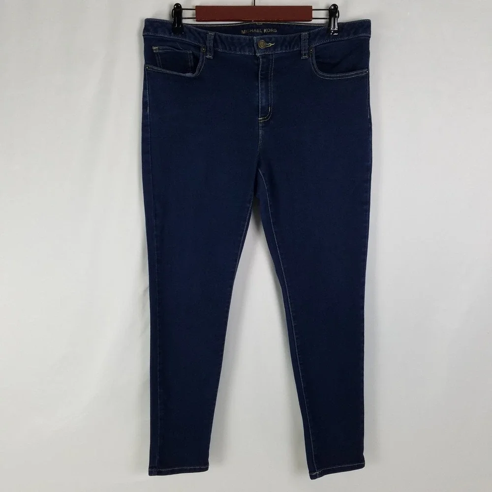 Michael‎ Kors Womens Izzy Skinny Jeans Dark Wash Blue Size 12 Denim